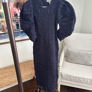 HUNTER BELL Textured Navy Long Sleeve Dress